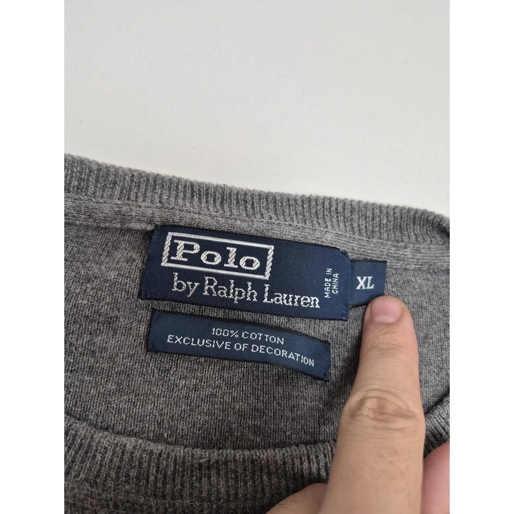 VTG Polo Ralph Lauren Sweater Men's XL Gray 100% Cotton Crewneck Knit Pullover